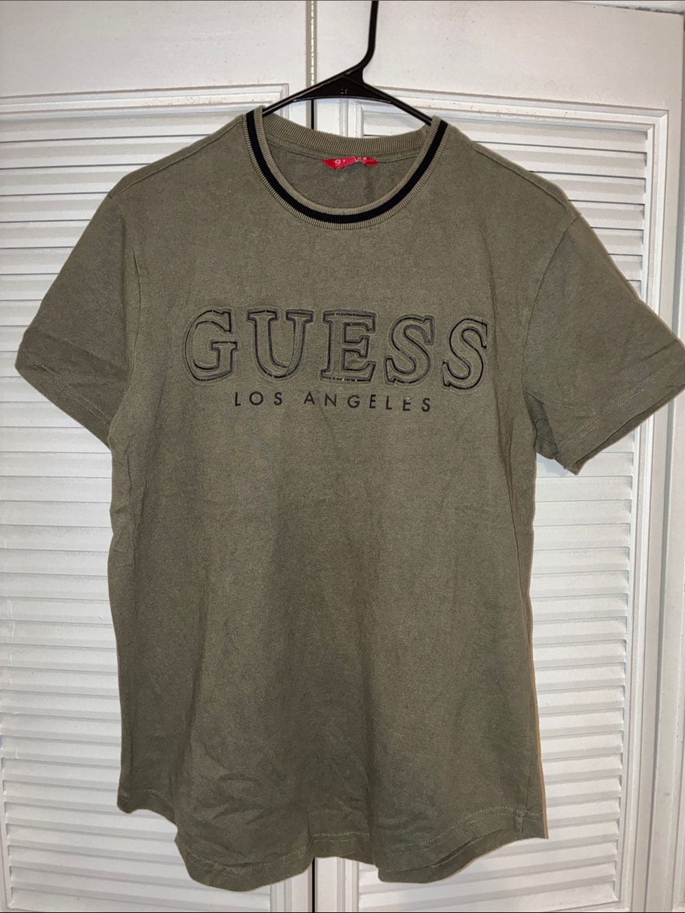 Guess Olive Green Logo Crewneck Tee with Contrast Trim